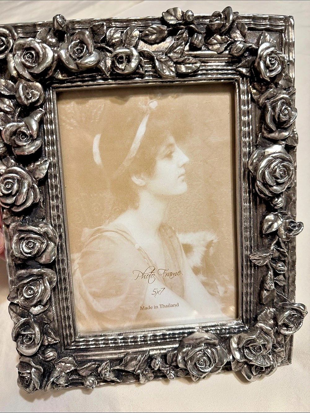 5x7 Photo Frame Ornate Silver Rose